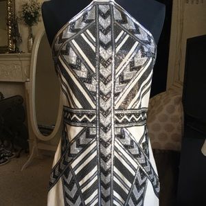 Express Silver Sequin Halter Dress